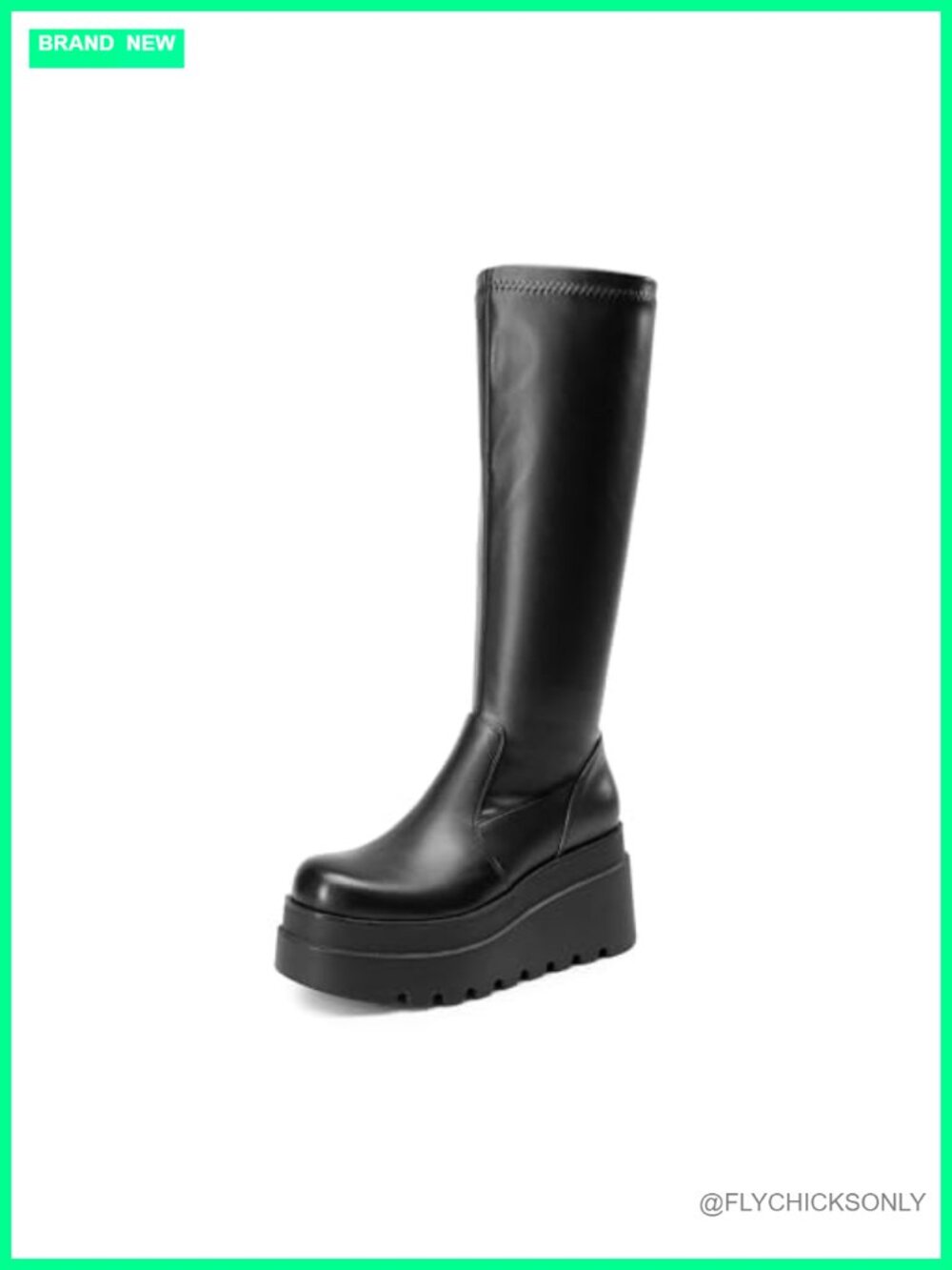 Women's Knee-High Platform Boots Faux Leather Round Toe Side Zip